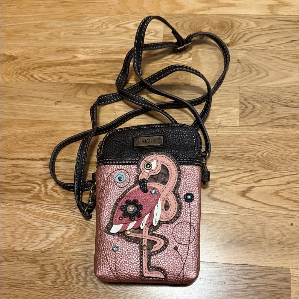 Chala Flamingo Crossbody Bag in Pink and Brown comes with 2 straps